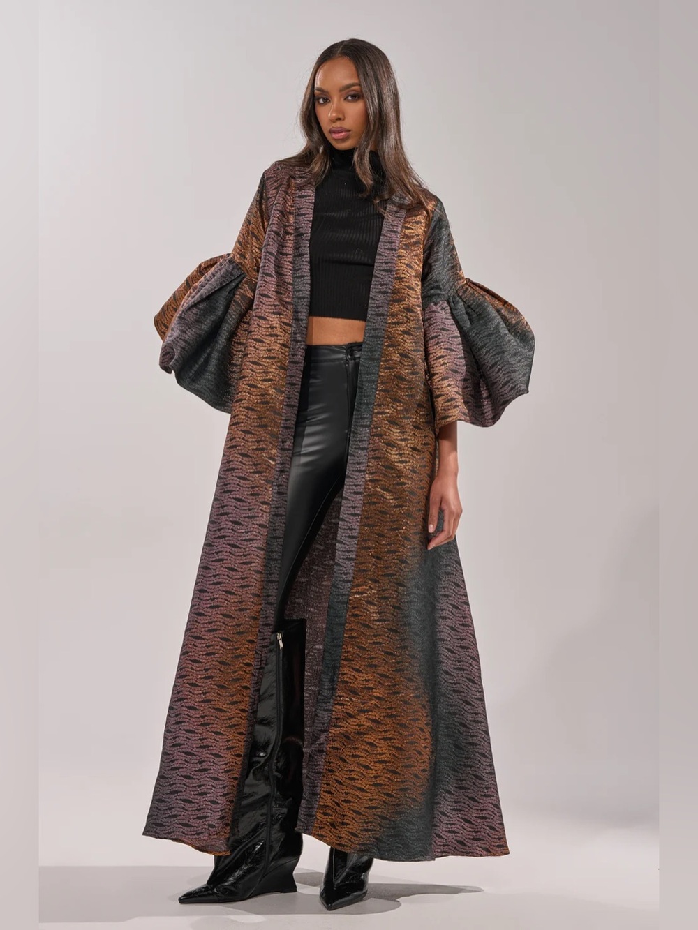FLORENCE BROCADE PUFF SLEEVE DUSTER